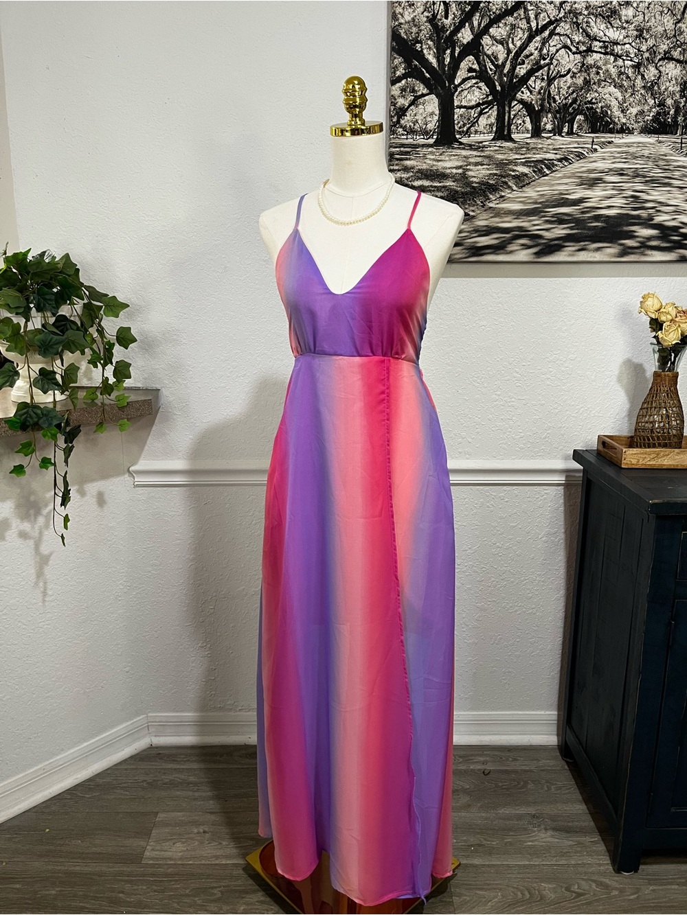 Pink & Purple Ombre Spaghetti-Strap Maxi Dress